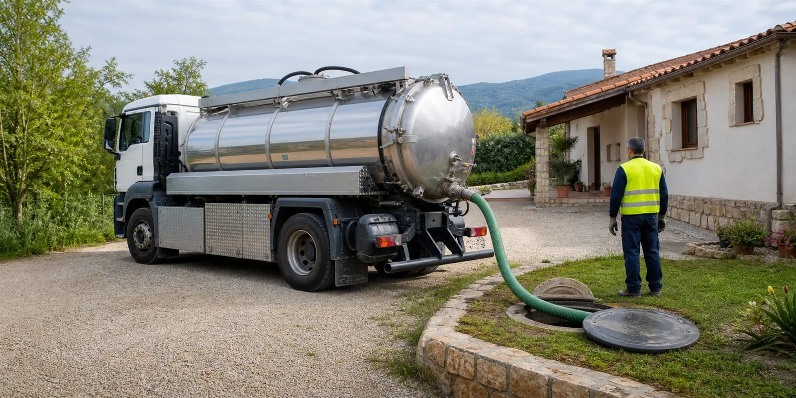 Camion cuba realizando trabajos de limpieza de fosas septicas
